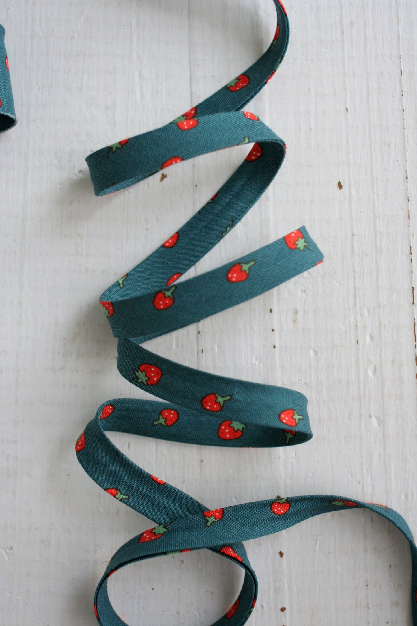Web Only Sewing Suuplies: 1/2" Double Fold Bias Binding Blue Strawberry Sewing Notions- Price per yard
