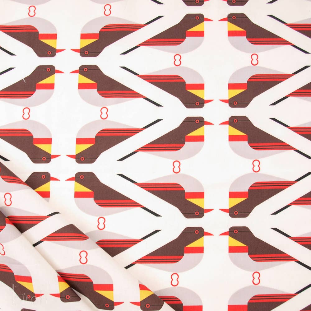 End of bolt: 3-1/4th yards of Organic Premium Cotton Red Billed Leothrix Poplin 115GSM Charley Harper for Birch Fabrics- remnant
