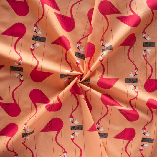 Birch Fabrics: 100% Organic Cotton Poplin Think Pink Mom and Baby Flamingoes by Charley Harper 115 GSM- by the half yard