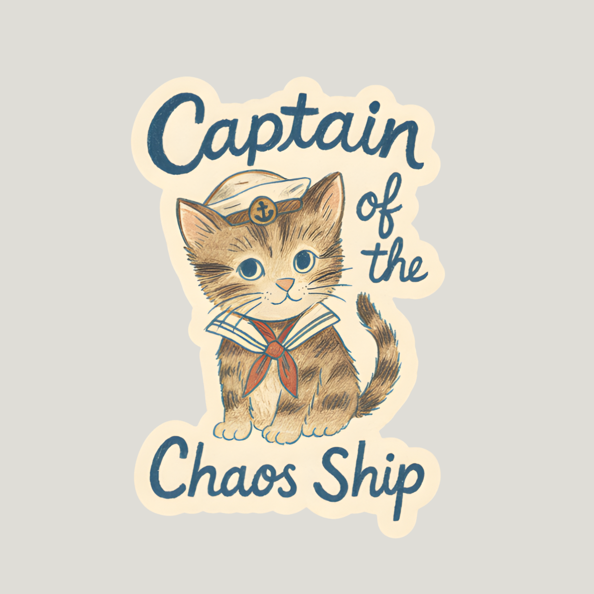 Stickers and Stationery: Captain of the Chaos Ship Vinyl Sticker – Sailor Cat Design