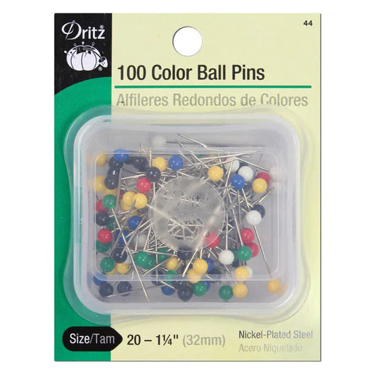 Pack of Dritz color ball pins with a clear container on a white background. notions La Finch Fabrics