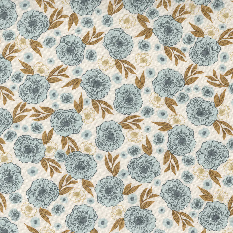 Moda Fabrics: Fall Fabrics Last Bloom Cream and Indigo Florals Fancy that Design House Cotton Woven- by the half yard