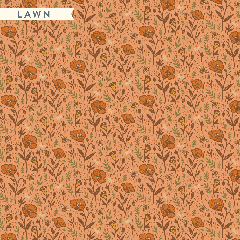 Premium Organic Fabrics Wild Coast Poppies Peachy Lawn 75GSM by Birch Fabrics- by the half yard