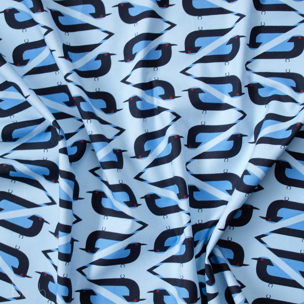 Organic Premium Cotton Asian Fairy Bluebird Shirting Poplin 115gsm Charley Harper by Birch Fabrics- by the half yard
