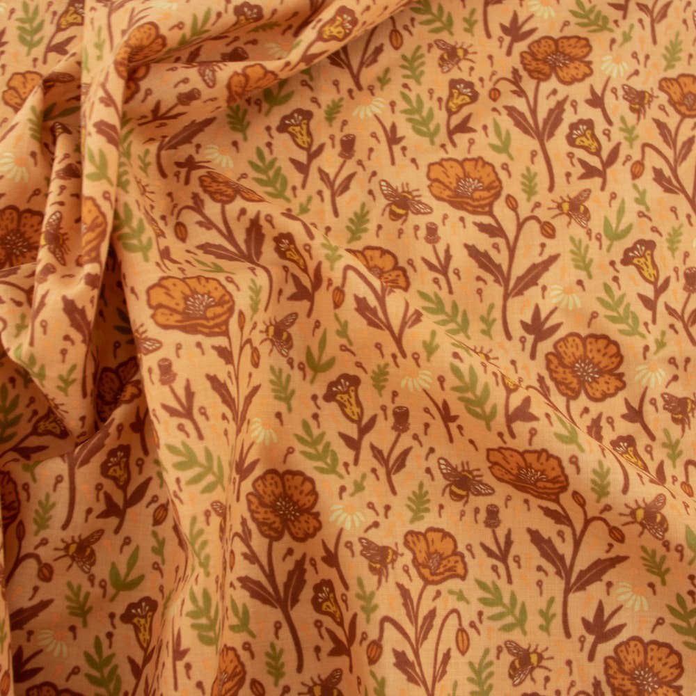 Premium Organic Fabrics Wild Coast Poppies Peachy Lawn 75GSM by Birch Fabrics- by the half yard