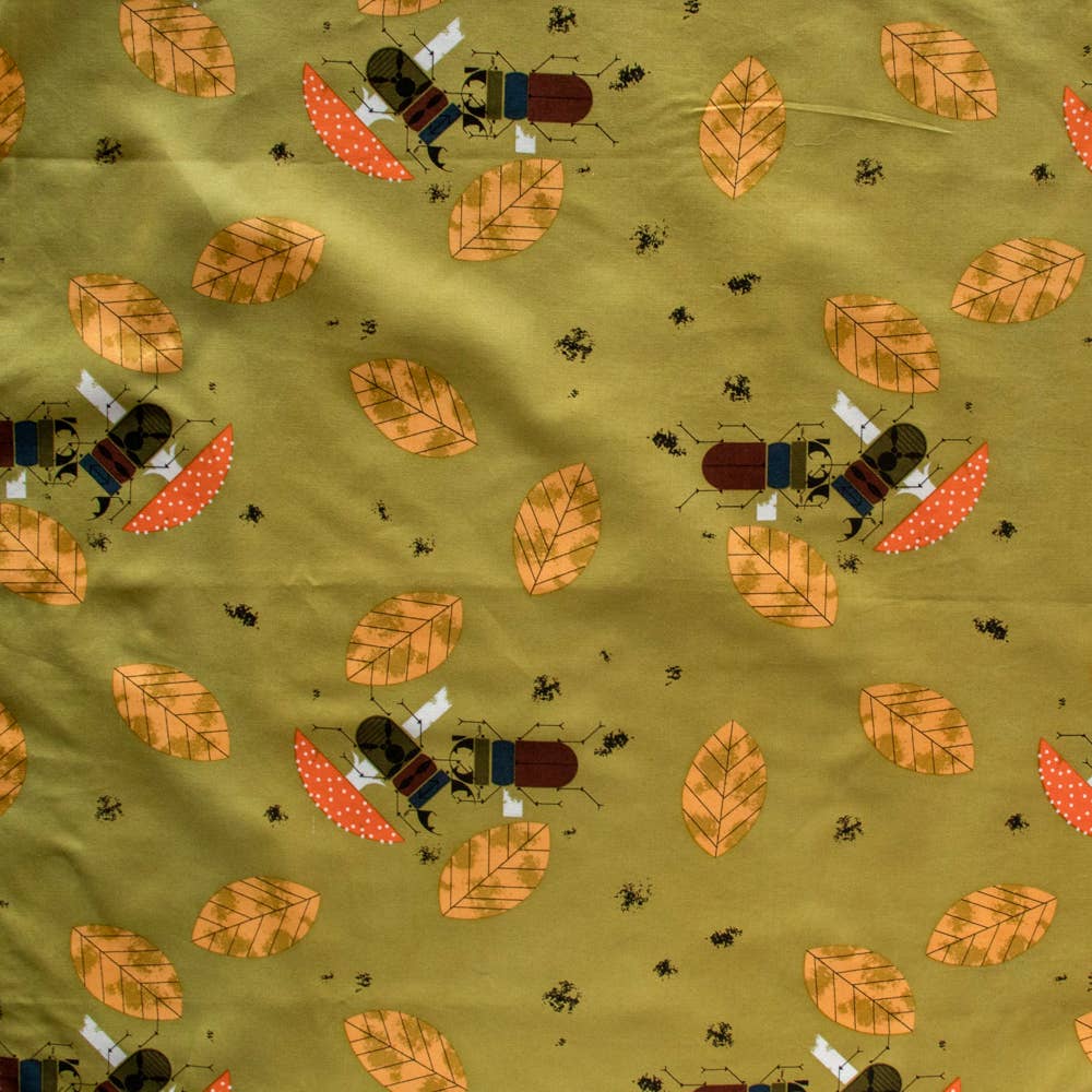 Organic Premium Cotton Beetle Battle Shirting Poplin 115gsm Charley Harper by Birch Fabrics- by the half yard