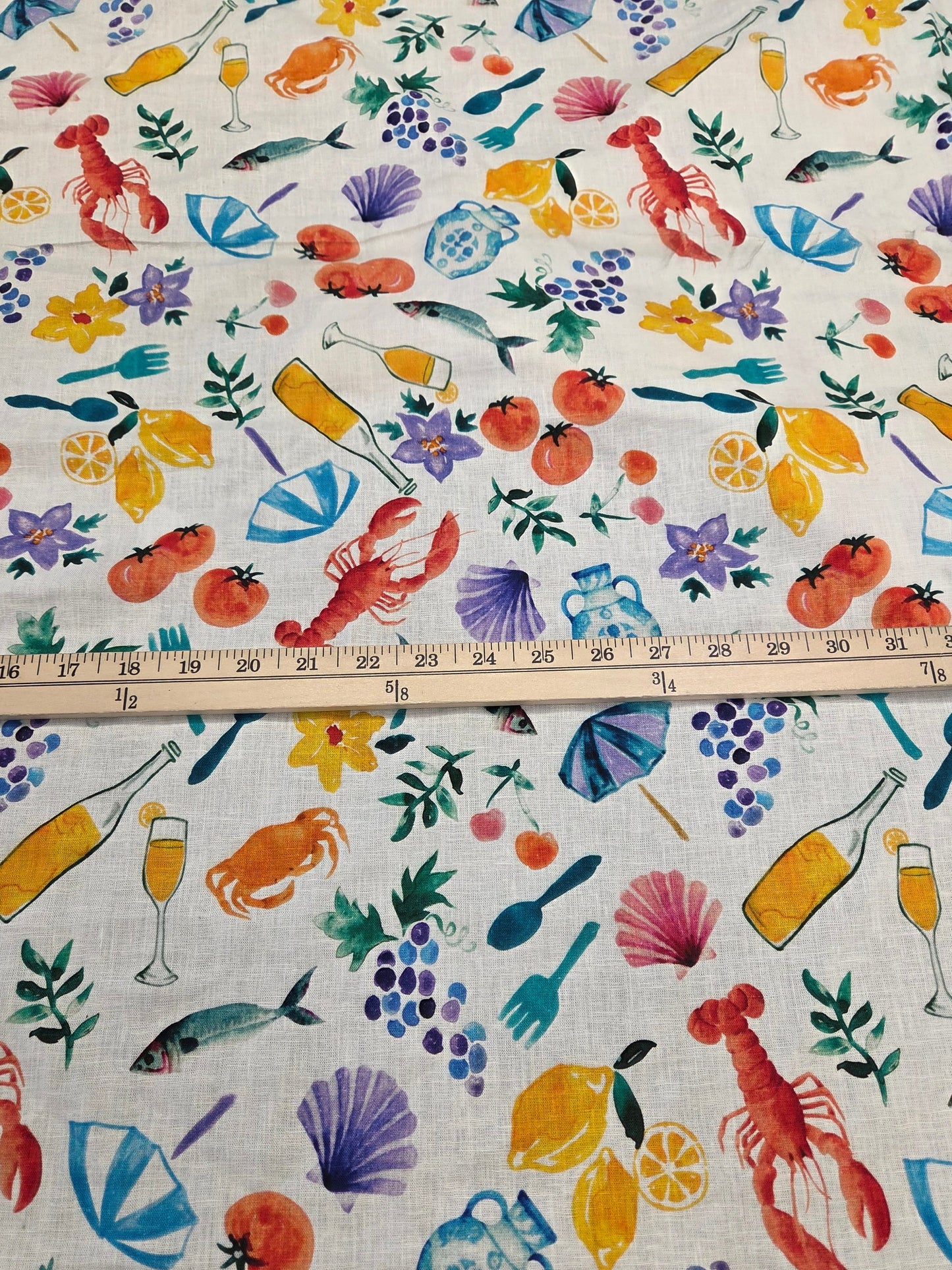 Designer Deadstock Cotton Linen Lobster and Wine in Amalfi Woven- by the yard