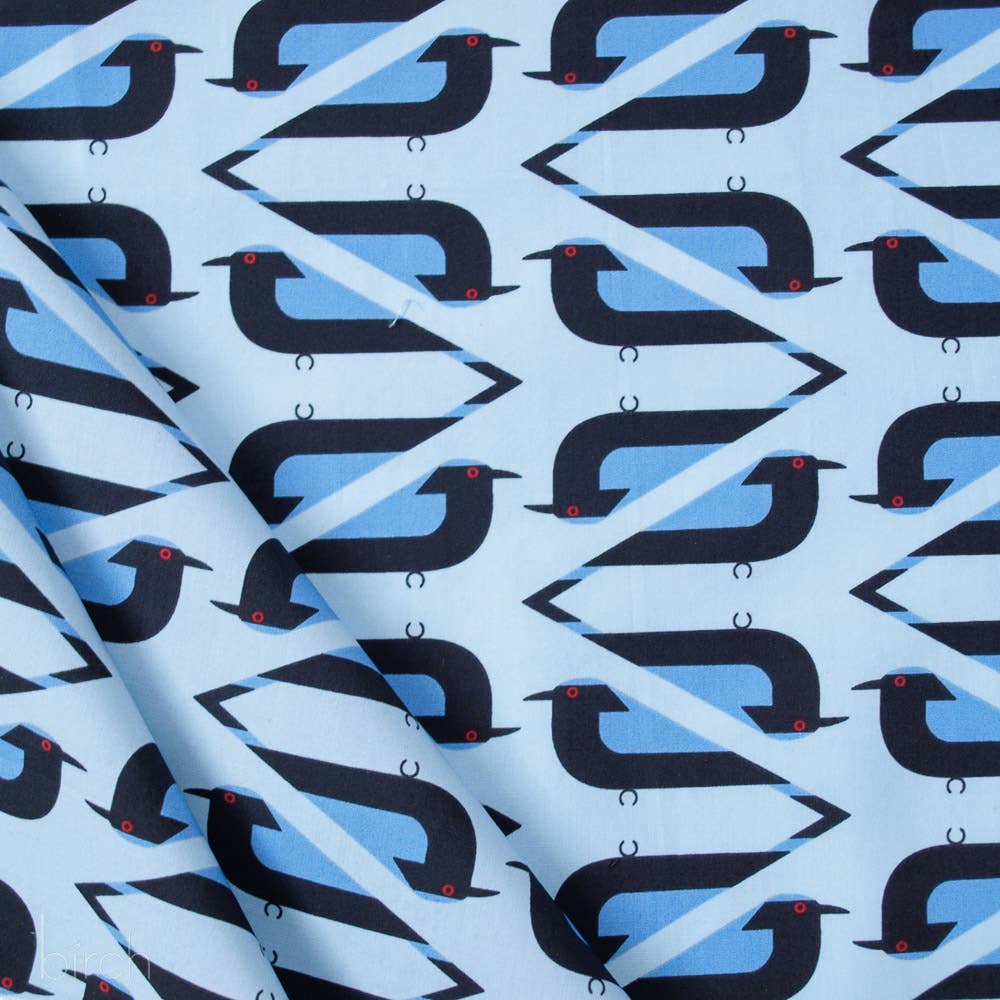 Organic Premium Cotton Asian Fairy Bluebird Shirting Poplin 115gsm Charley Harper by Birch Fabrics- by the half yard