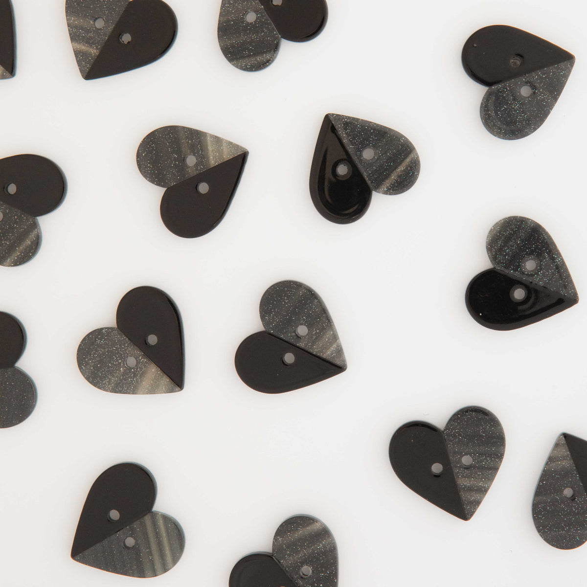 Notions: Sarah Hearts Large Two Toned Black Heart Buttons 1" inch ( 6 Buttons) -1 Pack