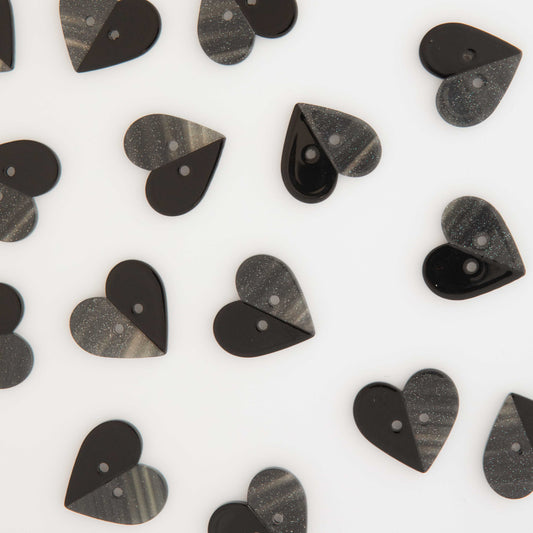 Notions: Sarah Hearts Large Two Toned Black Heart Buttons 1" inch ( 6 Buttons) -1 Pack