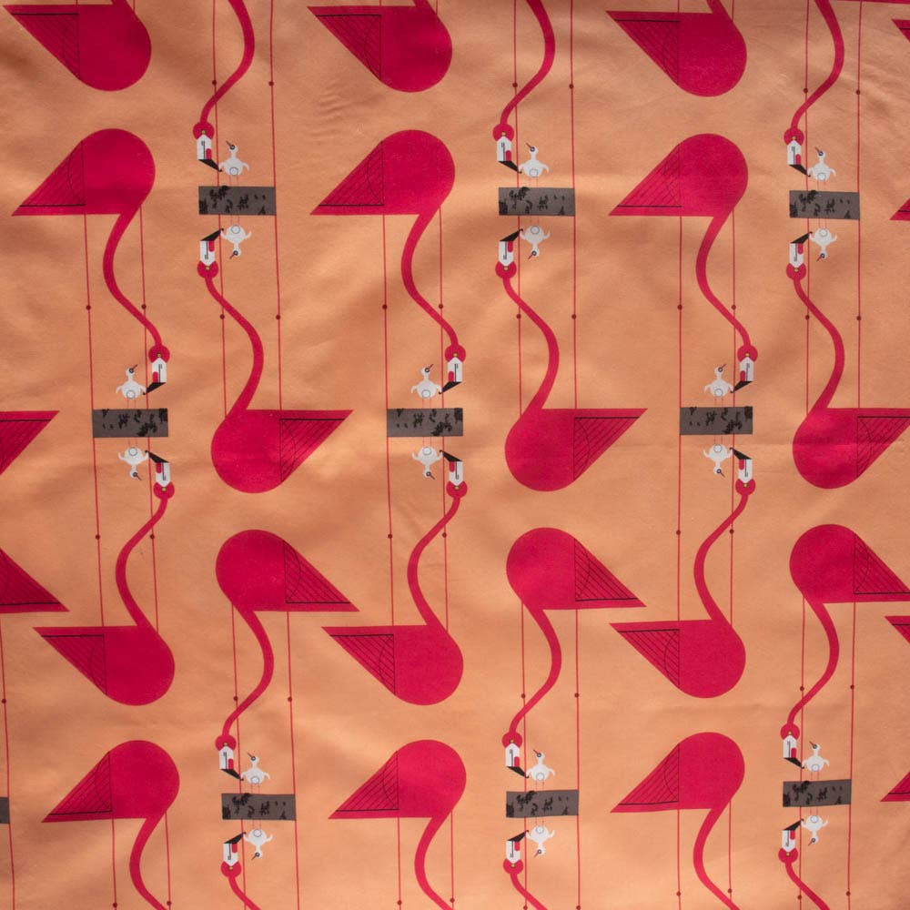 Birch Fabrics: 100% Organic Cotton Poplin Think Pink Mom and Baby Flamingoes by Charley Harper 115 GSM- by the half yard