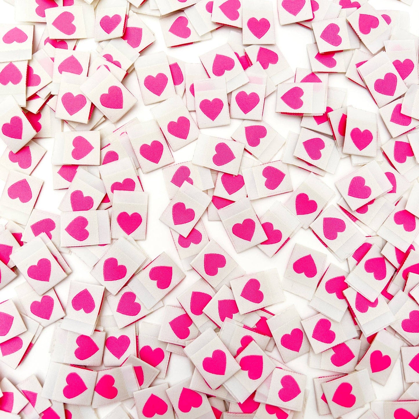 Sarah Hearts Pink Heart Woven Labels - Sewing Clothing Gift Tags- 1 pack