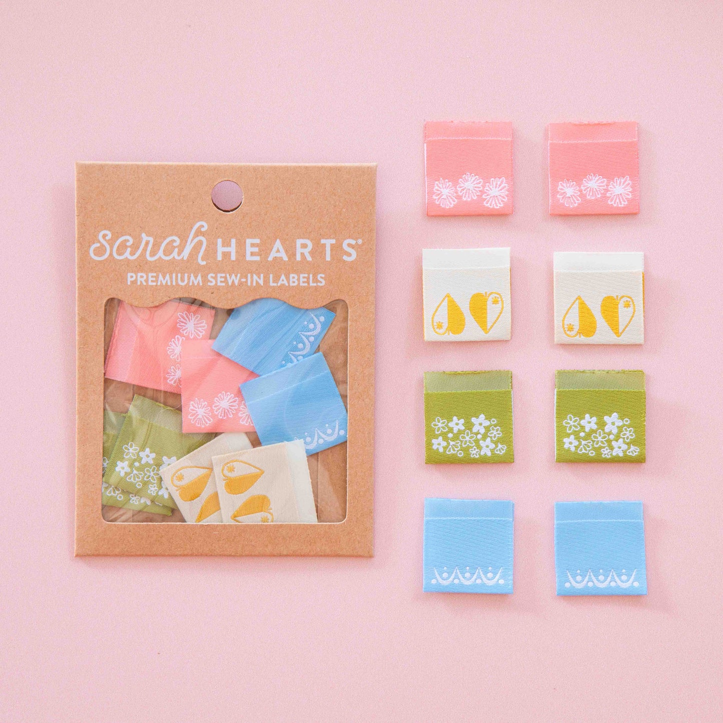 Notions: Sarah Hearts Vintage Patterns Multipack Woven Labels-1pack