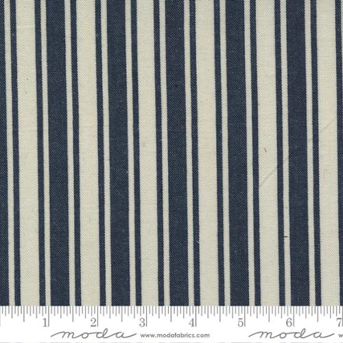 Moda Fabrics: Multi-Stripe Indigo and Cream Soft Shirting Yarn Dyed Cotton Vista Woven- by the half yard