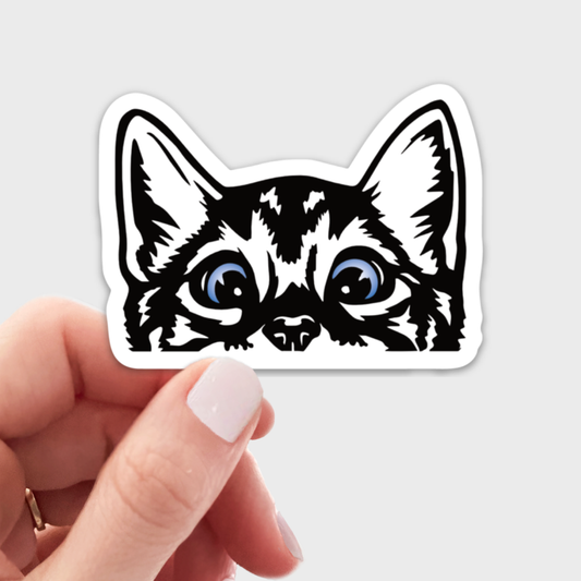 Sticker and Stationary: Peeking  Blue Eye Kitty Animal Sticker