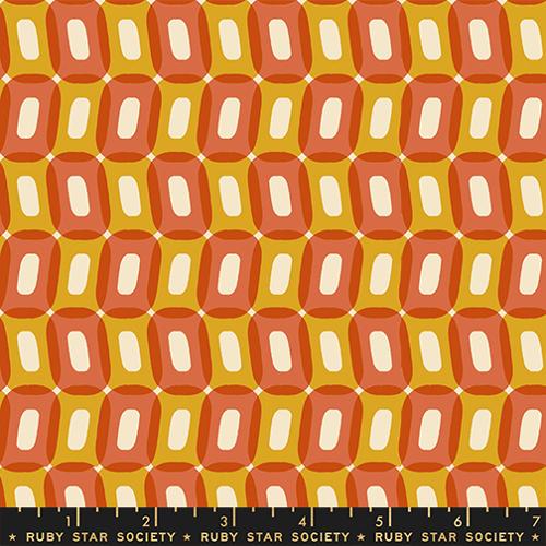 Patterned fabric with geometric design on a yellow background, featuring Ruby Star Society label.