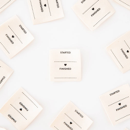 Notions: Sarah Hearts Started Finished Organic Cotton Sewing and Quilting Labels- 1 pack