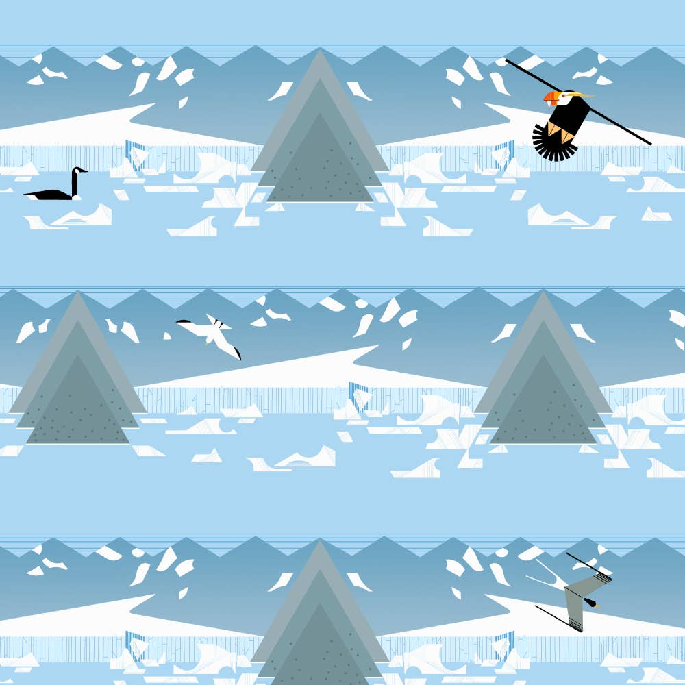 Birch Fabrics: Organic Cotton Poplin 115 GSM Glacier Shore by Charley Harper-by the half yard