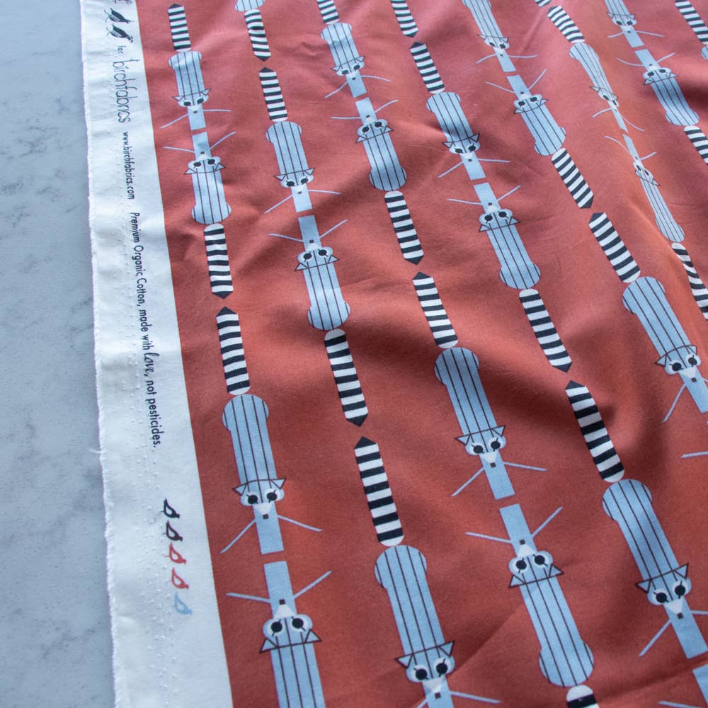 Birch Fabrics: Organic Cotton Poplin 115 GSM Ringtail Stripe Charley Harper -by the half yard