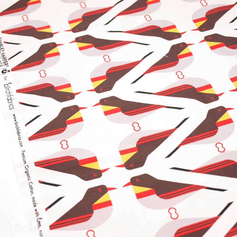 End of bolt: 3-1/4th yards of Organic Premium Cotton Red Billed Leothrix Poplin 115GSM Charley Harper for Birch Fabrics- remnant