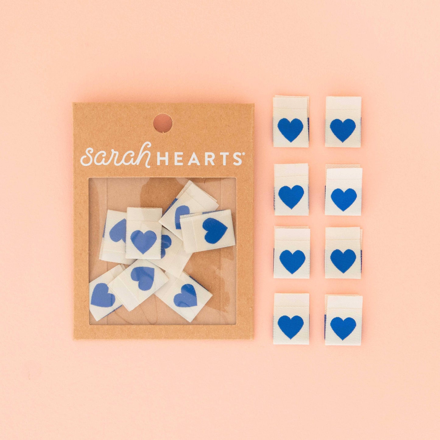 Sarah Hearts Blue Heart Woven Labels  - Sewing Woven Clothing Label Tags- 1 pack