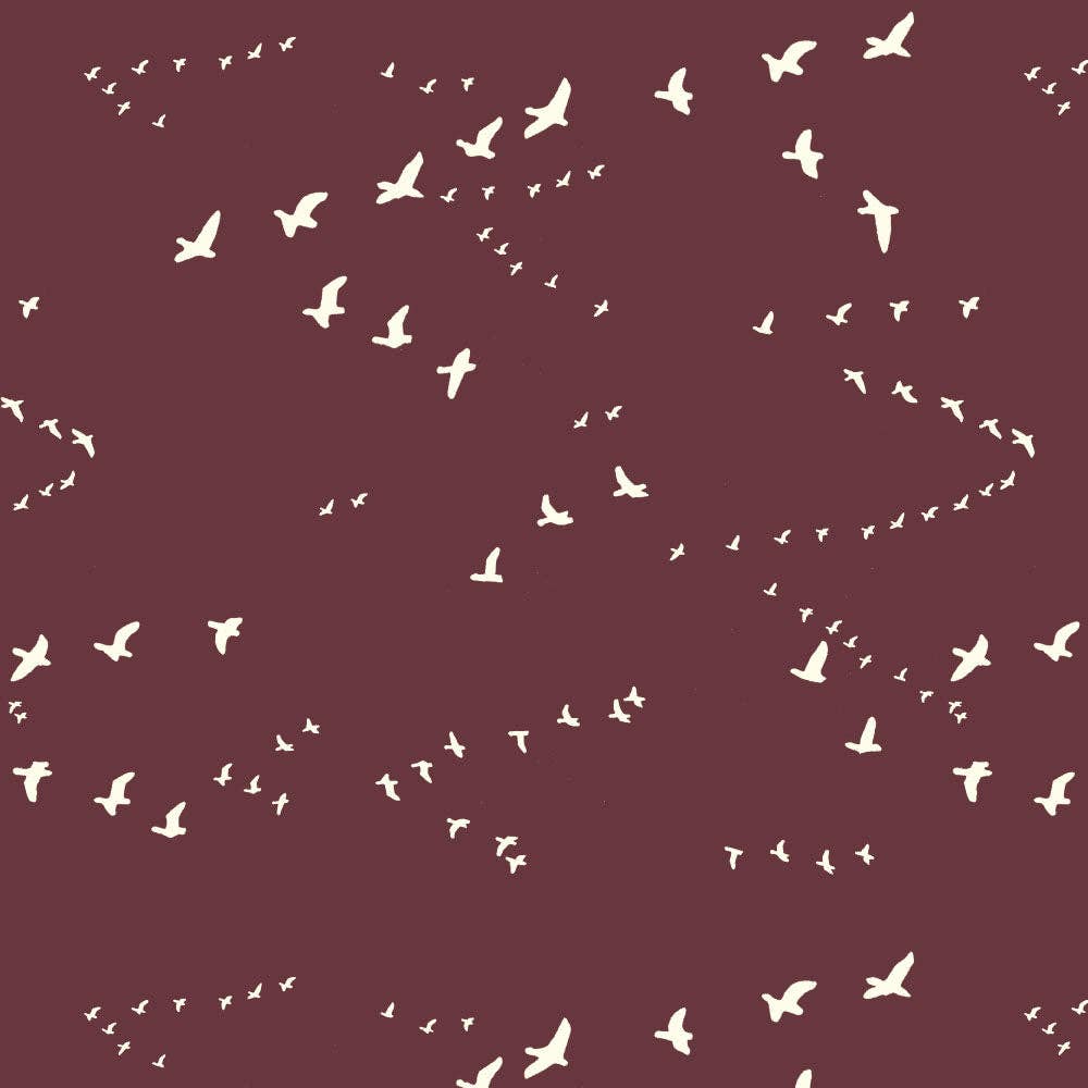 Birch Fabrics: Organic Cotton Bird Flight Mahogany Poplin-by the half yard