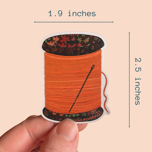 Stickers and Stationery: Orange Spool Of Thread Vinyl Sticker ( 2x2.5)