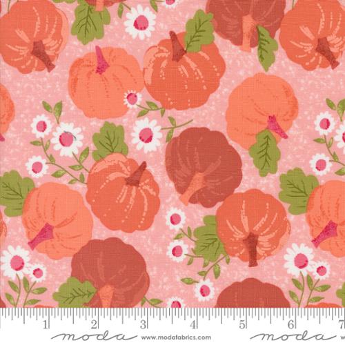 Moda Fabrics: Halloween Cotton Prints Hey Boo Bumble Gum Pink Pumpkins & Florals Woven- By the Half yard