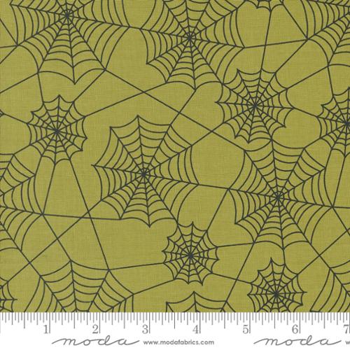 Moda Fabrics: Halloween Cotton Prints Hey Boo Witchy  Lime Green Spiderwebs Woven- By the Half yard