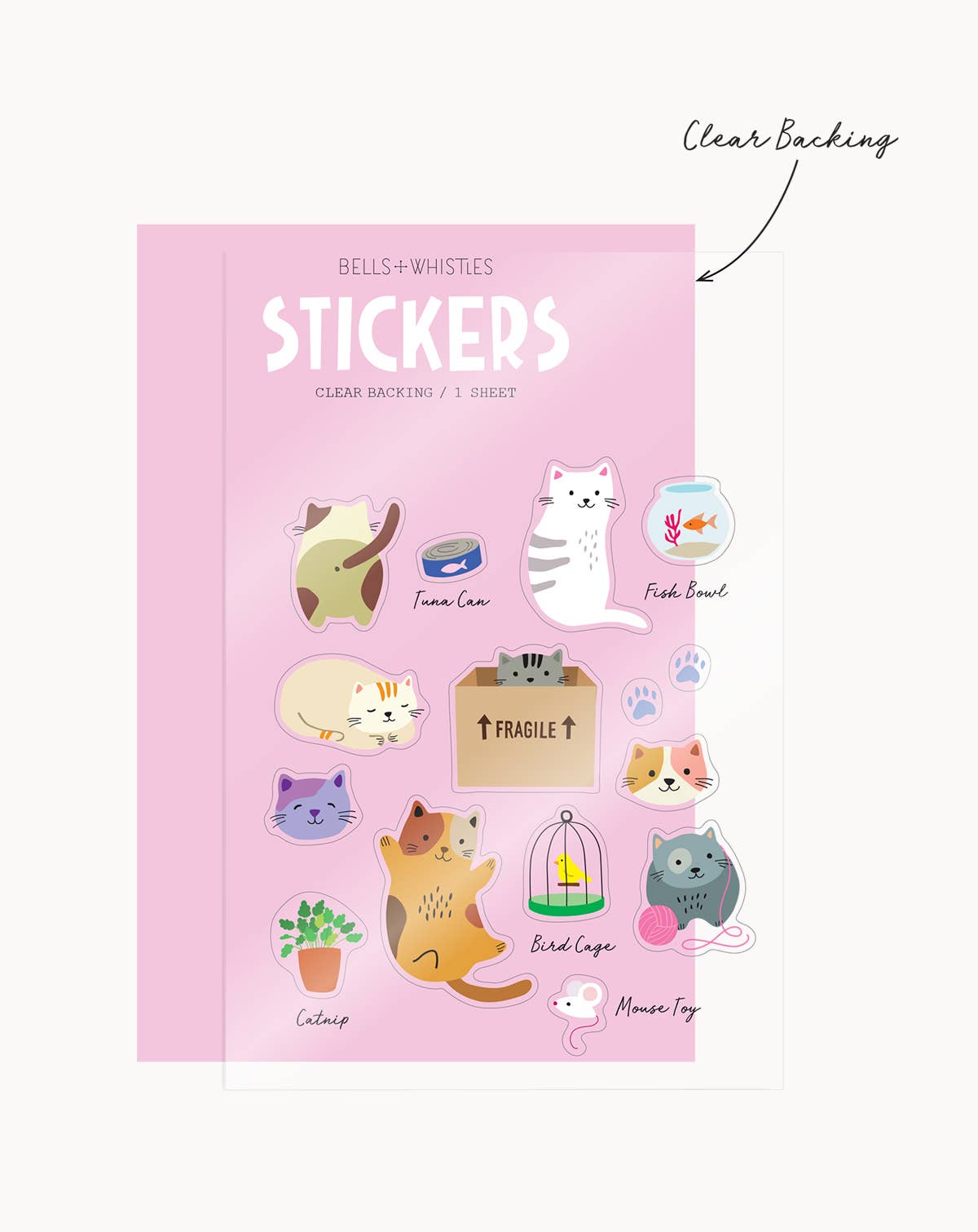 Stickers & Stationary: Cats Clear Stickers: 1 Sheet