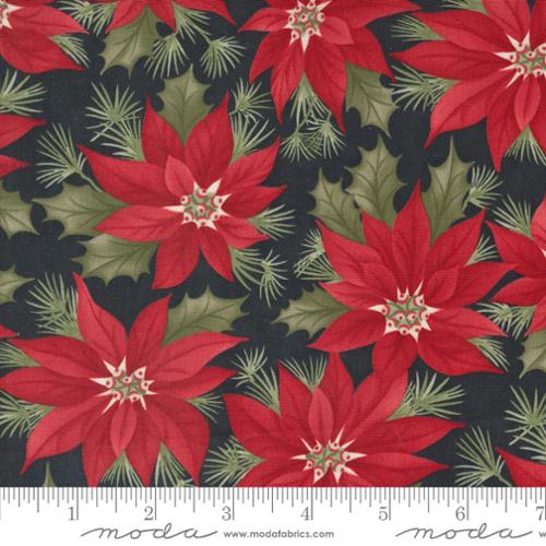 Holiday Collection: Moda Fabrics A Christmas Carol Ebony Poinsettias Quilting Cotton Woven- by the Half Yard