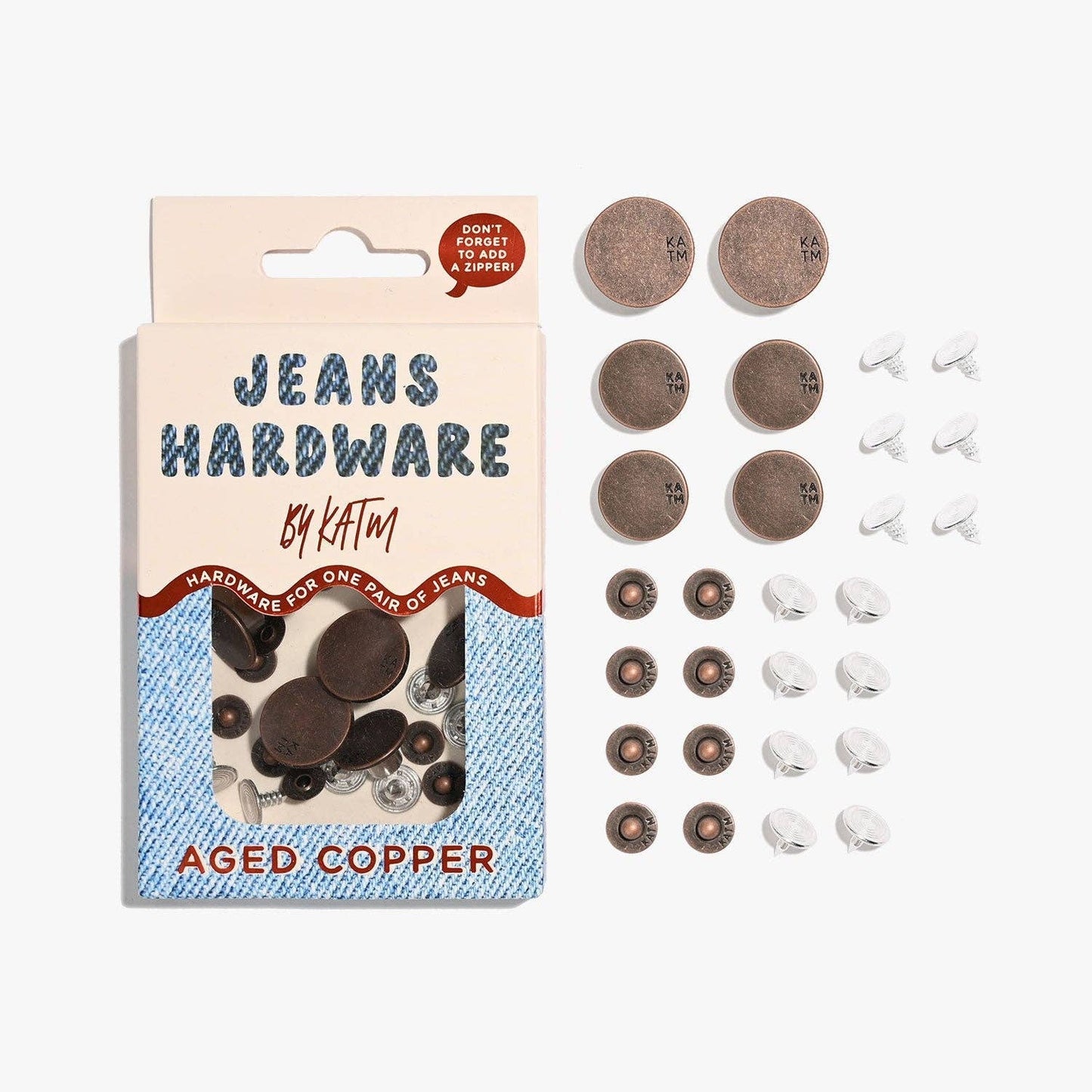 Sewing Supplies: Jeans Hardware Kit | Aged Copper