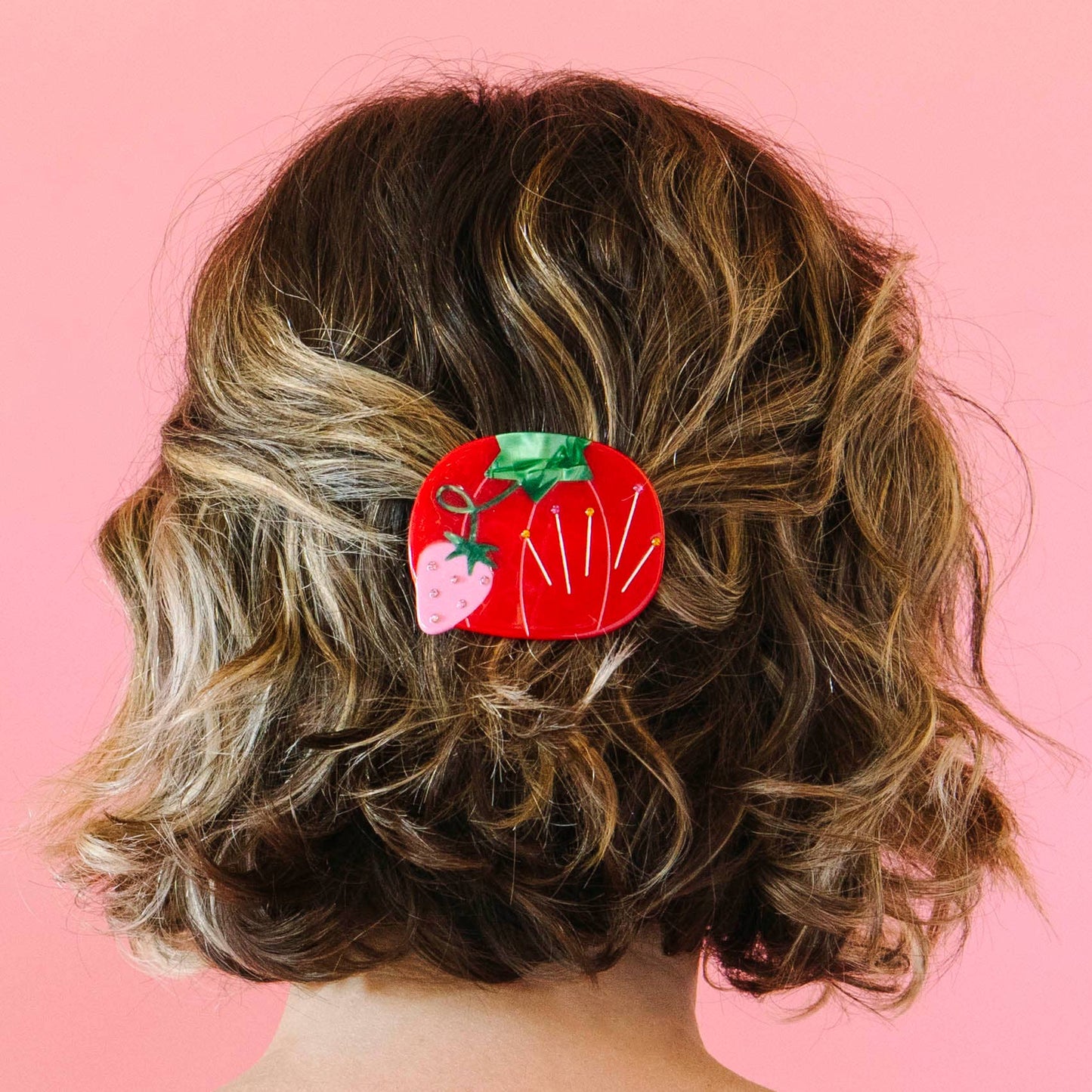 Sarah Hearts Tomato Pincushion French Barrette Hair Clip