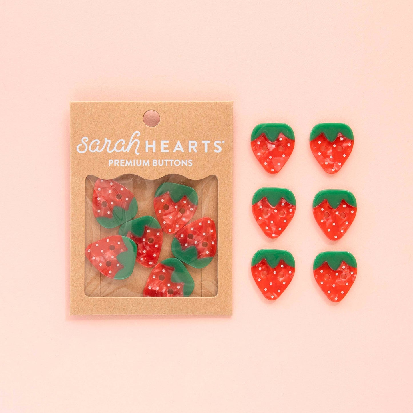 Notions: Sarah Hearts Strawberry Large 1" Buttons - 1 Pack