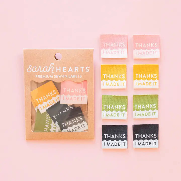 Notions: Sarah Hearts "Thanks I Made It" Multipack Woven Sewing Labels - 1 Pack