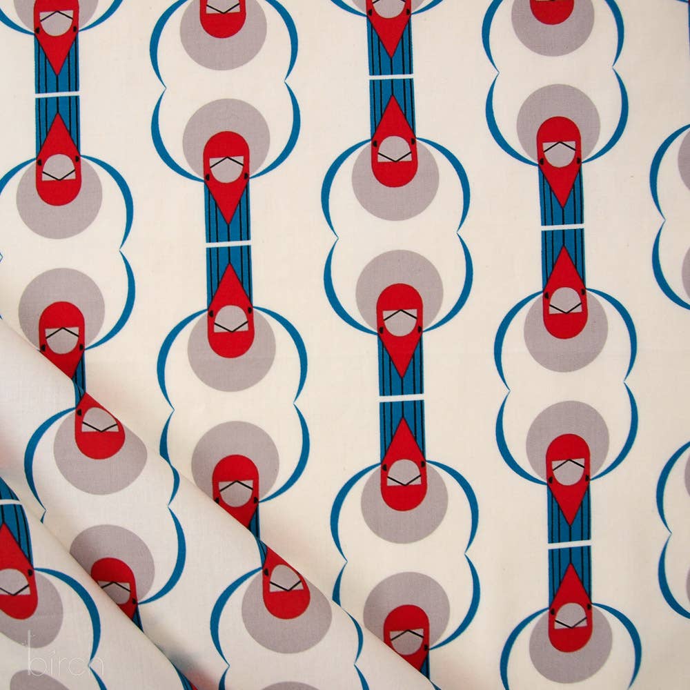 Organic Premium Cotton Red Crested Cardinal Shirting Poplin 115gsm Charley Harper by Birch Fabrics- by the half yard