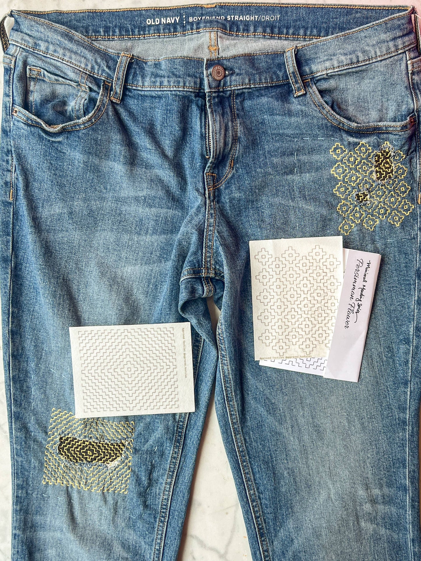 Sashiko and Mending Supplies:  Persimmon Flowers - Minimal Mending + Embellishment Wash Away Transfers ( 4 looks) -1 pack