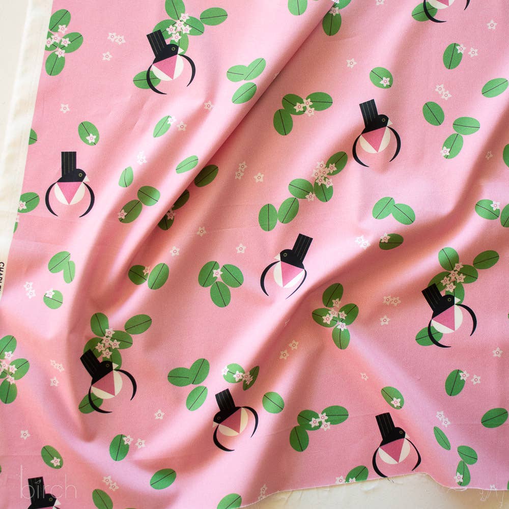 Birch Fabrics: 100% Organic Cotton Poplin Audubon Grosbeak Print by Charley Harper 115GSM- by the half yard