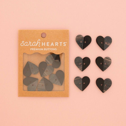 Notions: Sarah Hearts Large Two Toned Black Heart Buttons 1" inch ( 6 Buttons) -1 Pack