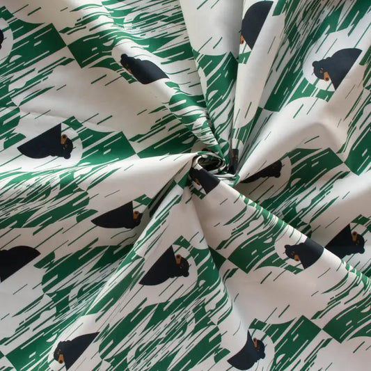 Birch Fabrics: Organic Cotton Poplin 115 GSM Black Bears Charley Harper-by the half yard