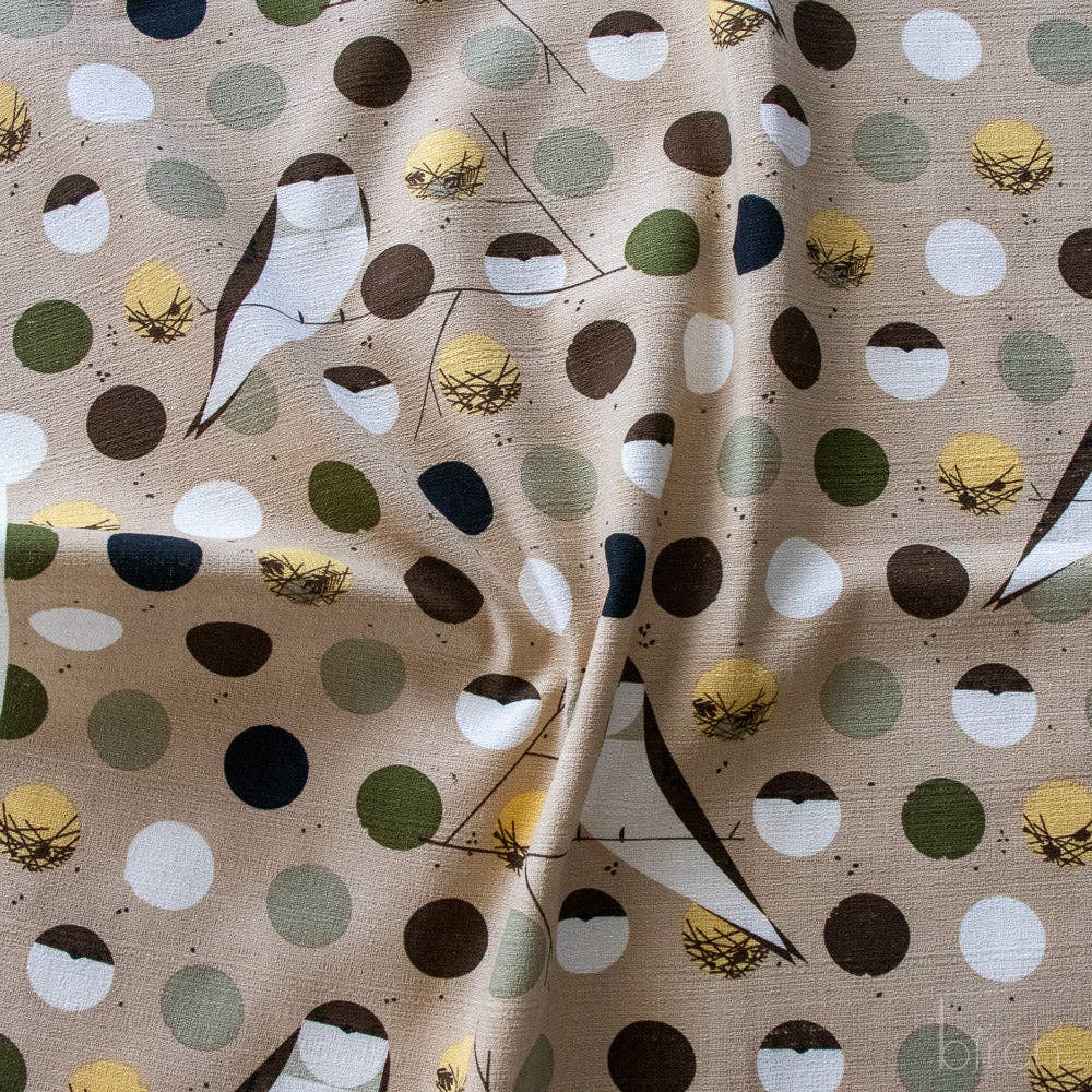 Birch Fabrics: Charley Harper Organic Cotton Bank Swallow Brown Barkcloth -by the half yard