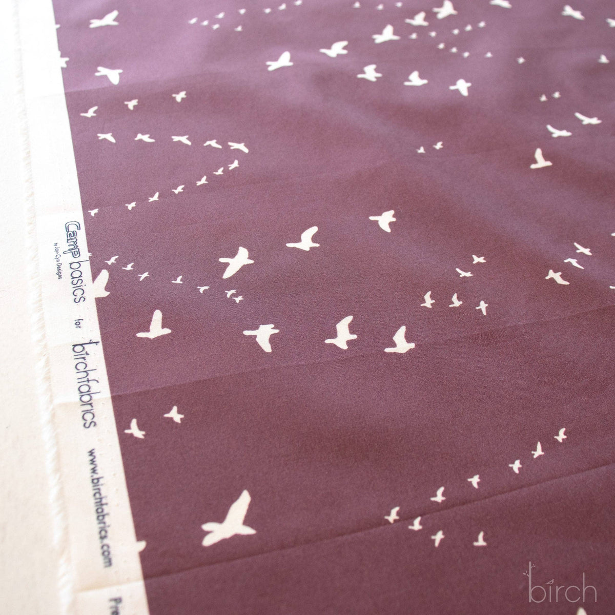 Birch Fabrics: Organic Cotton Bird Flight Mahogany Poplin-by the half yard