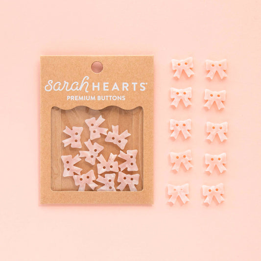 Notions: Sarah Hearts Pink Bow Small 5/8" Buttons- 1 pack ( 10 buttons)