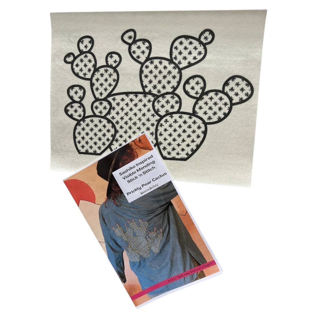 Sashiko Collection: Sashiko Prickly Pear Mending Stick and Stitch Pattern: Medium