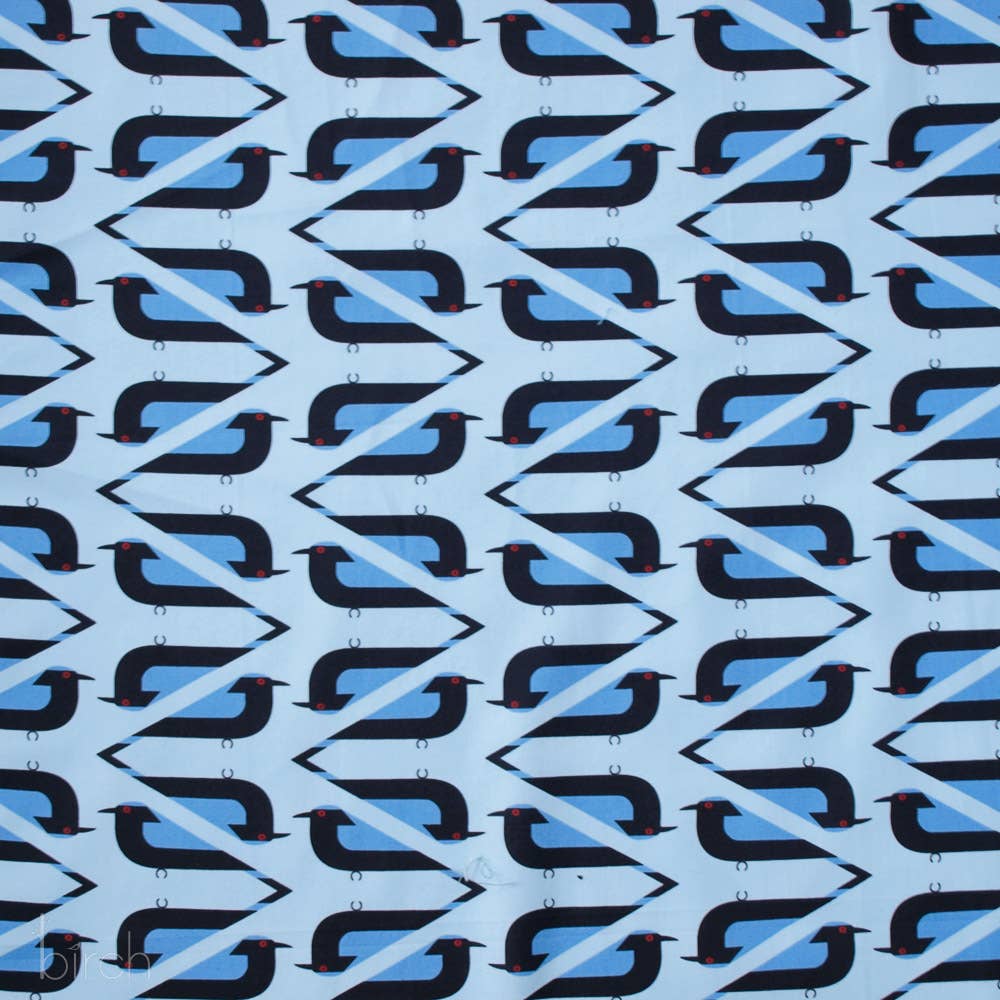Organic Premium Cotton Asian Fairy Bluebird Shirting Poplin 115gsm Charley Harper by Birch Fabrics- by the half yard