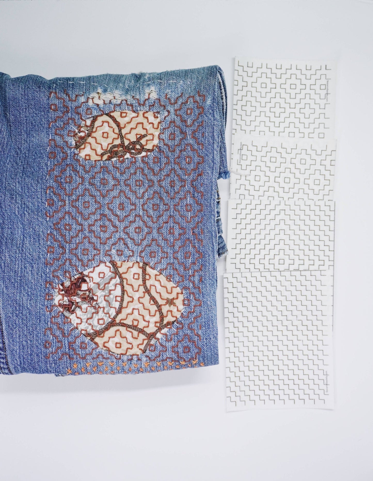 Sashiko Collection: Sashiko Inspired Mending Stick and Stitch Starter Pack- 1 pack ( 4 Transfer Sheets)