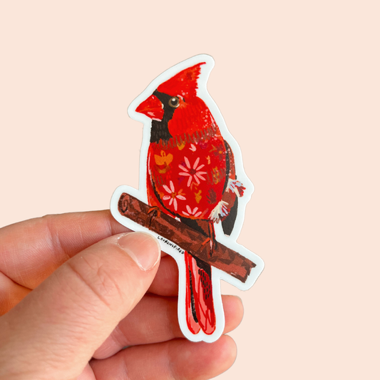 Stickers and Stationery: Red Cardinal Sticker, birding stickers, cardinal - (2"x3.7")