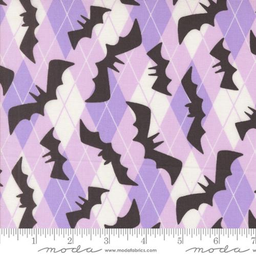 Moda Fabrics: Halloween Cotton Fab Boo Lous Purple Bats Plaid Fabric Woven- by the half yard