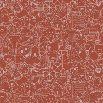 Premium Organic Cotton End Papers Burnt Brick Red Poplin by Charley Harper for Birch Fabrics- by the half yard
