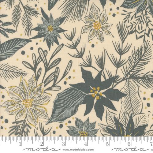 Holiday Collection: Moda Fabrics Eggshell Poinsettia Mix Florals Metallic Quilting Cotton Woven- by the Half Yard